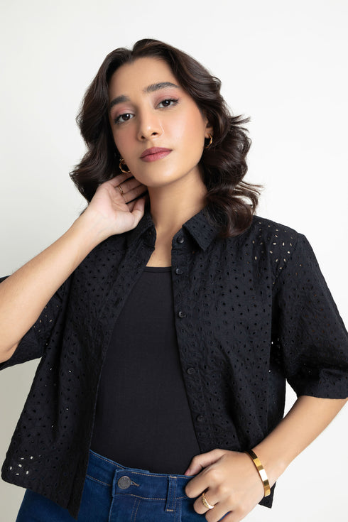 Black Schiffli Shirt